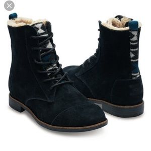TOMS Black & White Geometric Suede Alpa Boot